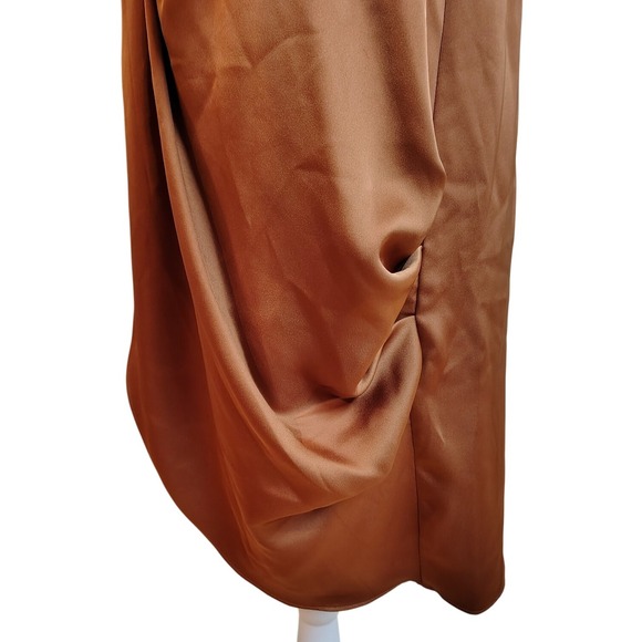 Worthington Dress Womens Size L Large Brown Wrap Classy Wet Look Money Classic - Picture 4 of 8